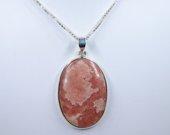 Colgante de rodocrosita, colgante de plata de ley 925 con cadena de plata, joyería de rodocrosita, regalo para ella, colgante hecho a mano, colgante de piedra preciosa
