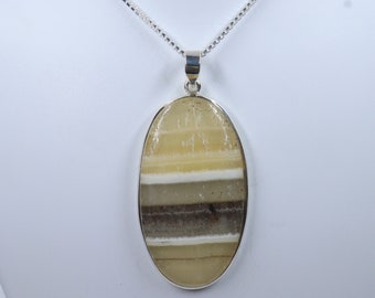 Designer Zebra Calcite Sterling Silver Necklace,Natural Phantom Calcite pendant with silver chain, Mexican Calcite, Gift for HerMens Pendant