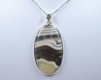 Designer Zebra Calcite Sterling Silver Necklace,Natural Phantom Calcite pendant with silver chain, Mexican Calcite, Gift for HerMens Pendant