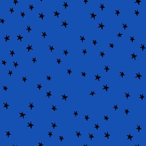 May include: A seamless pattern of black stars on a bright blue background.