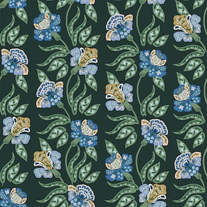 Rifle Paper Co. - Dahlia - Posy - Hunter Fabric-sold by the half yard, cut continuously