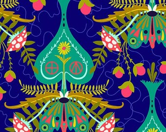 Andover - Alison Glass Wildflowers - Spade Cobalt Fabric-sold by the half yard, cut continuously