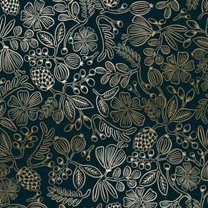 Rifle Paper Co. - Primavera - Moxie Floral - Black Metallic Fabric-sold by the half yard, cut continuously