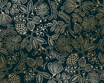 Rifle Paper Co. - Primavera - Moxie Floral - Black Metallic Fabric-sold by the half yard, cut continuously