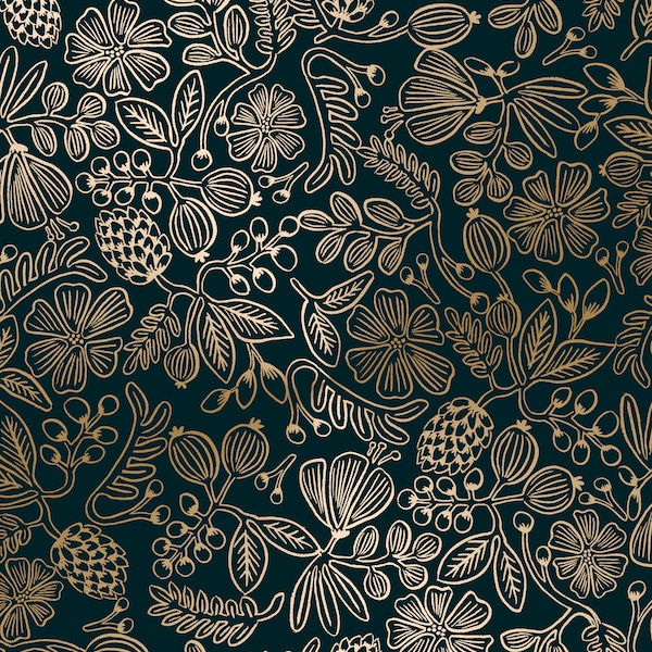 Rifle Paper Co. - Primavera - Moxie Floral - Black Metallic Fabric-sold by the half yard, cut continuously