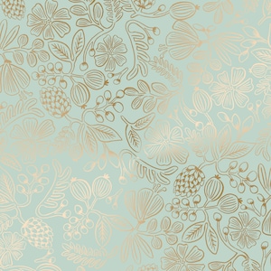 Rifle Paper Co. - Primavera - Moxie Floral - Mint Metallic Fabric-sold by the half yard, cut continuously