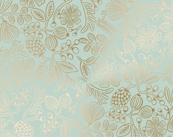 Rifle Paper Co. - Primavera - Moxie Floral - Mint Metallic Fabric-sold by the half yard, cut continuously