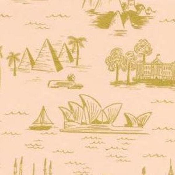 Rifle Paper Co. - Les Fleurs - City Toile - Peach Lawn Metallic Fabric-sold by the half yard, cut continuously