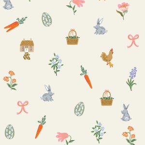 Rifle Paper Co. - Easter - Easter Basket - Cream Fabric-sold by the half yard, cut continuously