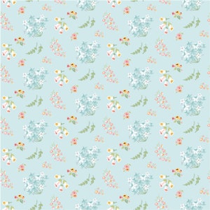 Poppie Cotton - Hollyhock - Teal Bloom Fabric-sold by the half yard, cut continuously
