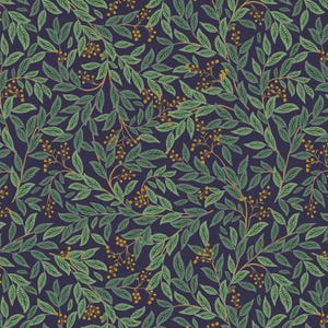 Rifle Paper Co. - Holiday Classics III - Willowberry - Navy Metallic Fabric-sold by the half yard, cut continuously