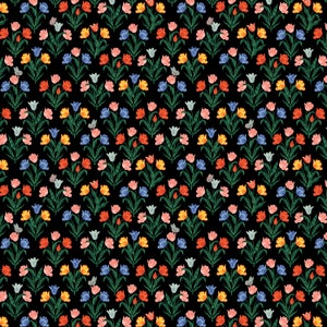 Rifle Paper Co. - Curio - Tulips - Black Fabric-sold by the half yard, cut continuously