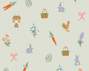 Rifle Paper Co. - Easter - Easter Basket - Mint Fabric-sold by the half yard, cut continuously