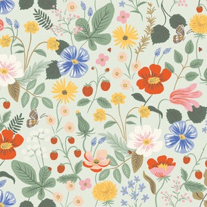 Rifle Paper Co. - Strawberry Fields -  Mint Fabric-sold by the half yard, cut continuously