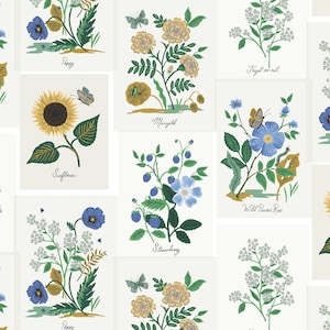 Rifle Paper Co. - Curio - Botanical Prints - Blue Multi Fabric-sold by the half yard, cut continuously