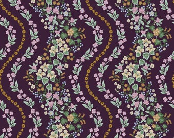 Rifle Paper Co. - Dahlia - Wildwood Vines - Aubergine Metallic Fabric-sold by the half yard, cut continuously