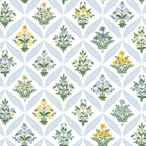 Rifle Paper Co. - Dahlia - Estee Garden - Blue Multi Fabric-sold by the half yard, cut continuously