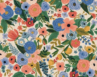 Rifle Paper Co. - Wildwood - Garden Party Blue Canvas Fabric-sold by the half yard, cut continuously