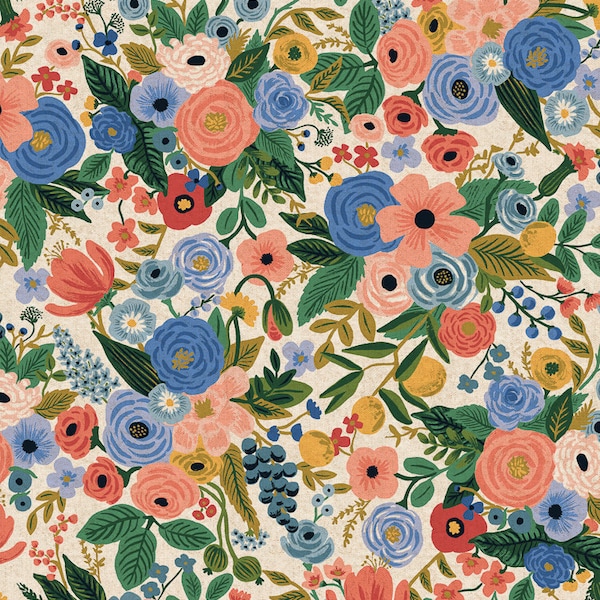 Rifle Paper Co. - Wildwood - Garden Party Blue Canvas Fabric-sold by the half yard, cut continuously