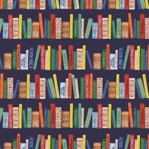 Rifle Paper Co. - Curio - Book Club - Navy Metallic Fabric-sold by the half yard, cut continuously
