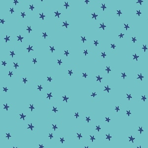 May include: A seamless pattern with dark blue stars on a light blue background.