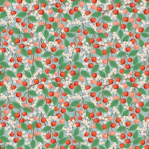 Rifle Paper Co. - Orchard - Cherry Blossom - Light Blue Fabric-sold by the half yard, cut continuously