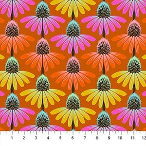 Anna Maria Textiles - Perennial Borders - Echinacea Rhythm Fire Fabric