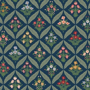 Rifle Paper Co. - Dahlia - Estee Garden - Navy Multi Canvas Fabric-sold by the half yard, cut continuously