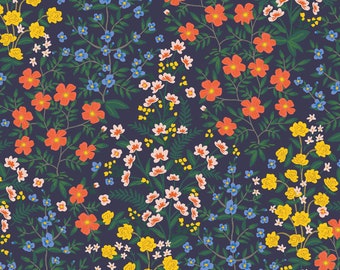 Rifle Paper Co. - Camont - Wildwood Garden Navy Canvas Fabric-sold by the half yard, cut continuously