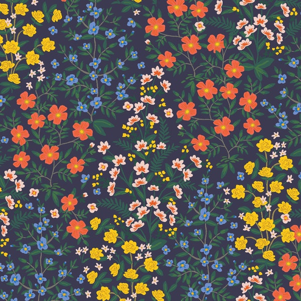 Rifle Paper Co. - Camont - Wildwood Garden Navy Canvas Fabric-sold by the half yard, cut continuously