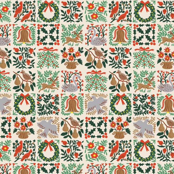 Rifle Paper Co. - Holiday Classics - Holiday Tapestry - Cream Fabric (small scale) -sold by the half yard, cut continuously
