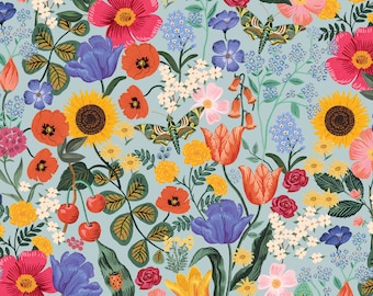 Rifle Paper Co. - Curio - Blossom - Light Blue Digiprint Fabric-sold by the half yard, cut continuously