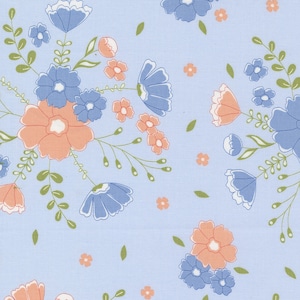 Moda - Peachy Keen - Moonlit Meadow Light Blue Fabric-sold by the half yard, cut continuously