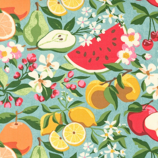 Moda - Fruit Loop - Fruit Flowers Jenipapo Fabric-sold by the half yard, cut continuously