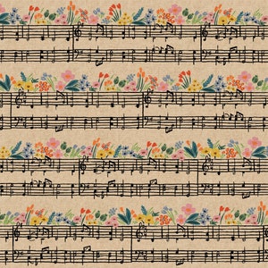 Rifle Paper Co. - Bramble - Music Notes - Natural Canvas Fabric-sold by the half yard, cut continuously