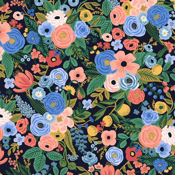 Rifle Paper Co. - Wildwood - Garden Party - Navy Fabric-sold by the half yard, cut continuously