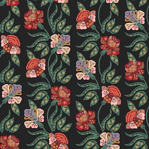 Rifle Paper Co. - Dahlia - Posy - Black Fabric-sold by the half yard, cut continuously