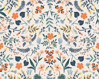 Rifle Paper Co. - Bon Voyage - Wildwood - White Metallic Fabric-sold by the half yard, cut continuously
