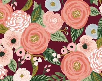 Rifle Paper Co. - Garden Party - Juliet Rose - Burgundy Canvas Fabric-sold by the half yard, cut continuously