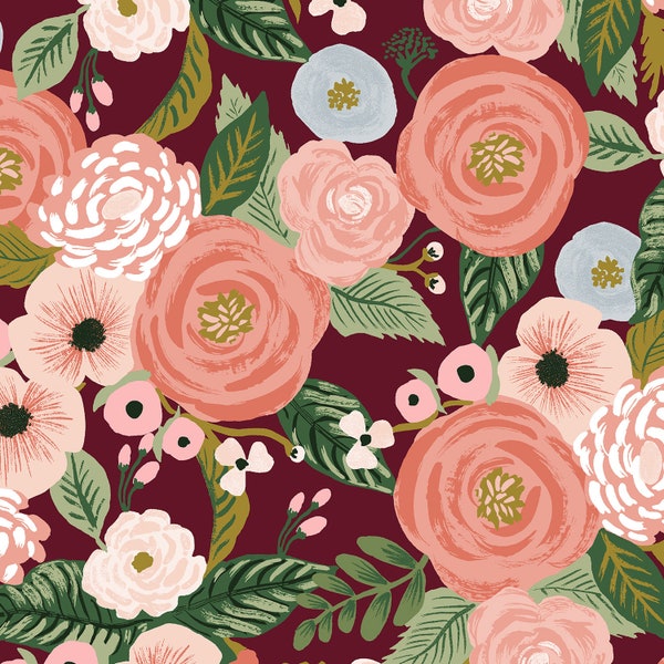 Rifle Paper Co. - Garden Party - Juliet Rose - Burgundy Canvas Fabric-sold by the half yard, cut continuously