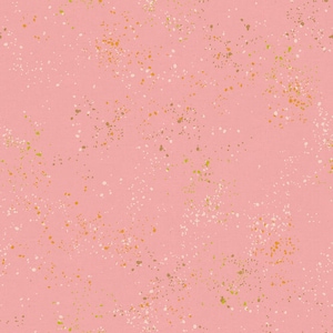 May include: A seamless pattern featuring a light pink background with scattered speckles of white, gold, and olive green. The design has a textured appearance, resembling fabric or paper.