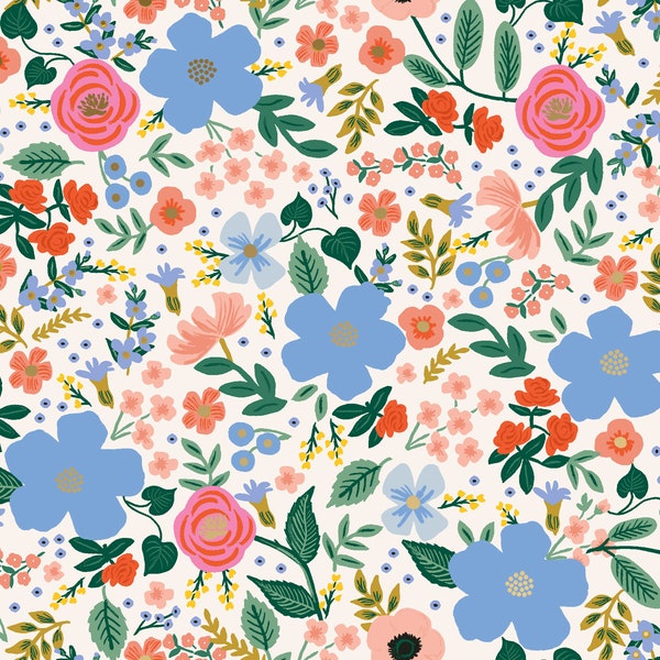 Rifle Paper Co. - Primavera - Wild Rose Cream Metallic Fabric-sold by the half yard, cut continuously