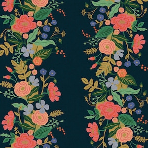 Rifle Paper Co. -  English Garden - Floral Vines - Navy Canvas Fabric-sold by the half yard, cut continuously