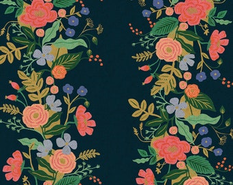 Rifle Paper Co. -  English Garden - Floral Vines - Navy Canvas Fabric-sold by the half yard, cut continuously