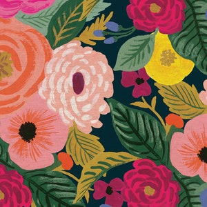 Rifle Paper Co. - English Garden - Juliet Rose - Navy Canvas Fabric-sold by the half yard, cut continuously