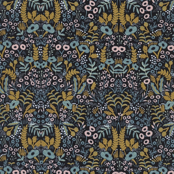 Rifle Paper Co. - Menagerie - Tapestry - Midnight Metallic Fabric-sold by the half yard, cut continuously