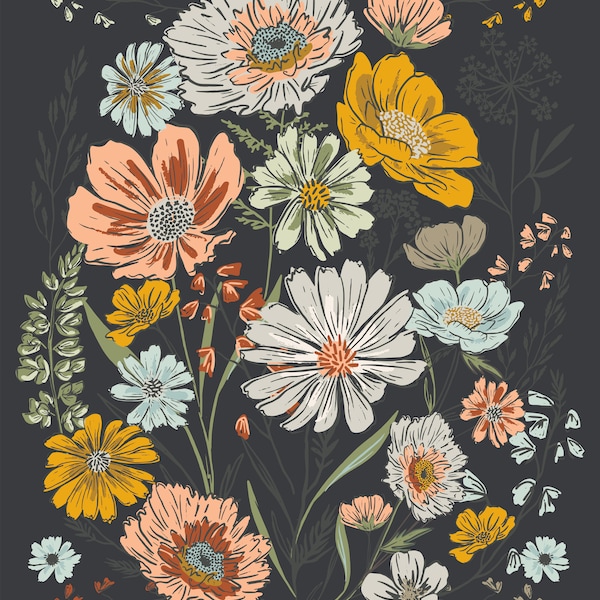 Moda - Woodland & Wildflowers - Charcoal Panel