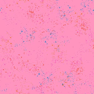 May include: A seamless pattern featuring a bright pink background with scattered colorful paint splatters. The splatters are in shades of red, orange, blue, and pink, creating a playful and artistic design. This pattern is suitable for various applications.