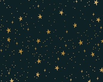 Rifle Paper Co. - Primavera - Stars - Black Metallic Fabric-sold by the half yard, cut continuously