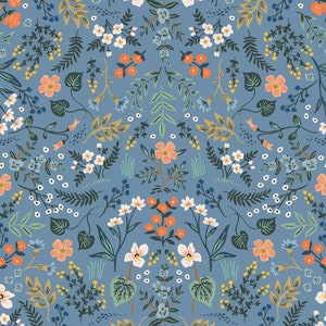 Rifle Paper Co. - Bon Voyage - Wildwood - Blue Metallic Fabric-sold by the half yard, cut continuously